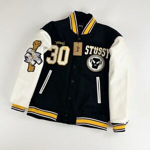 Stussy Kids Black and White Jacket with Yellow Accents